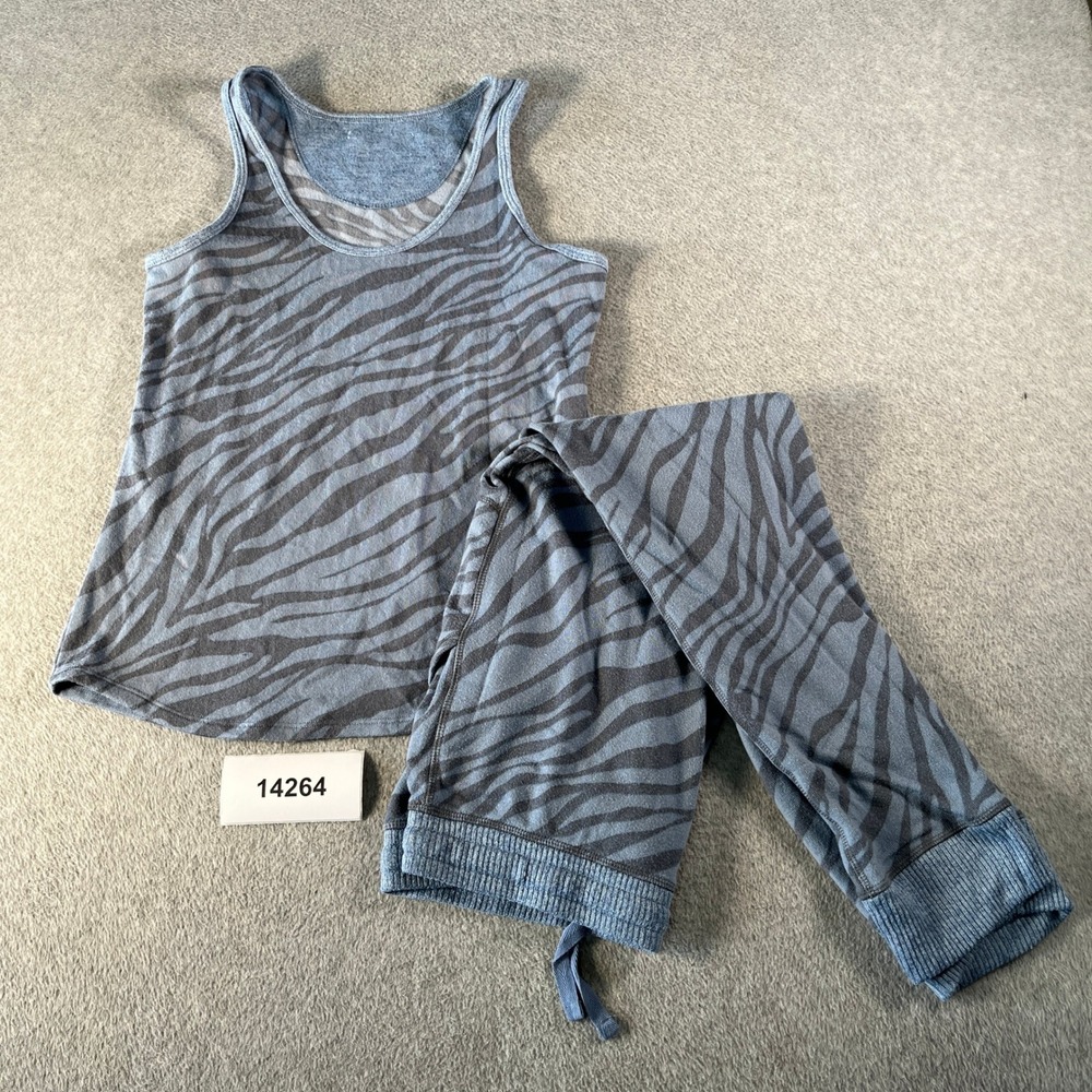 Live Love Lounge Karen Neuburger Pajama Set Womens M Blue Zebra Print Stretch